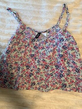 Floral Spaghetti Strap Crop Top - Light Blue/Pink